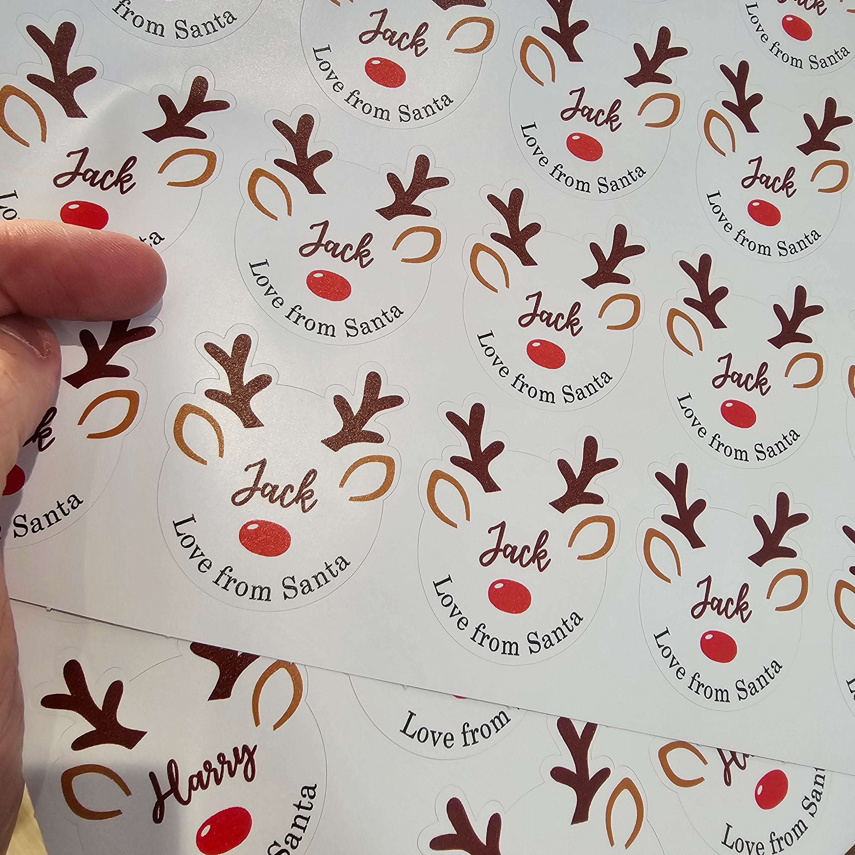 Reindeer Christmas gift labels UK custom personalised