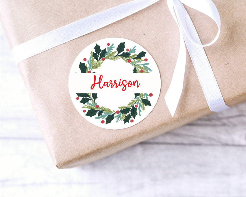 Christmas wreath custom label for Christmas presents