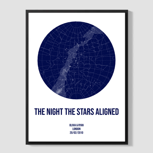 Midnight Blue Personalised Star Map Poster Print