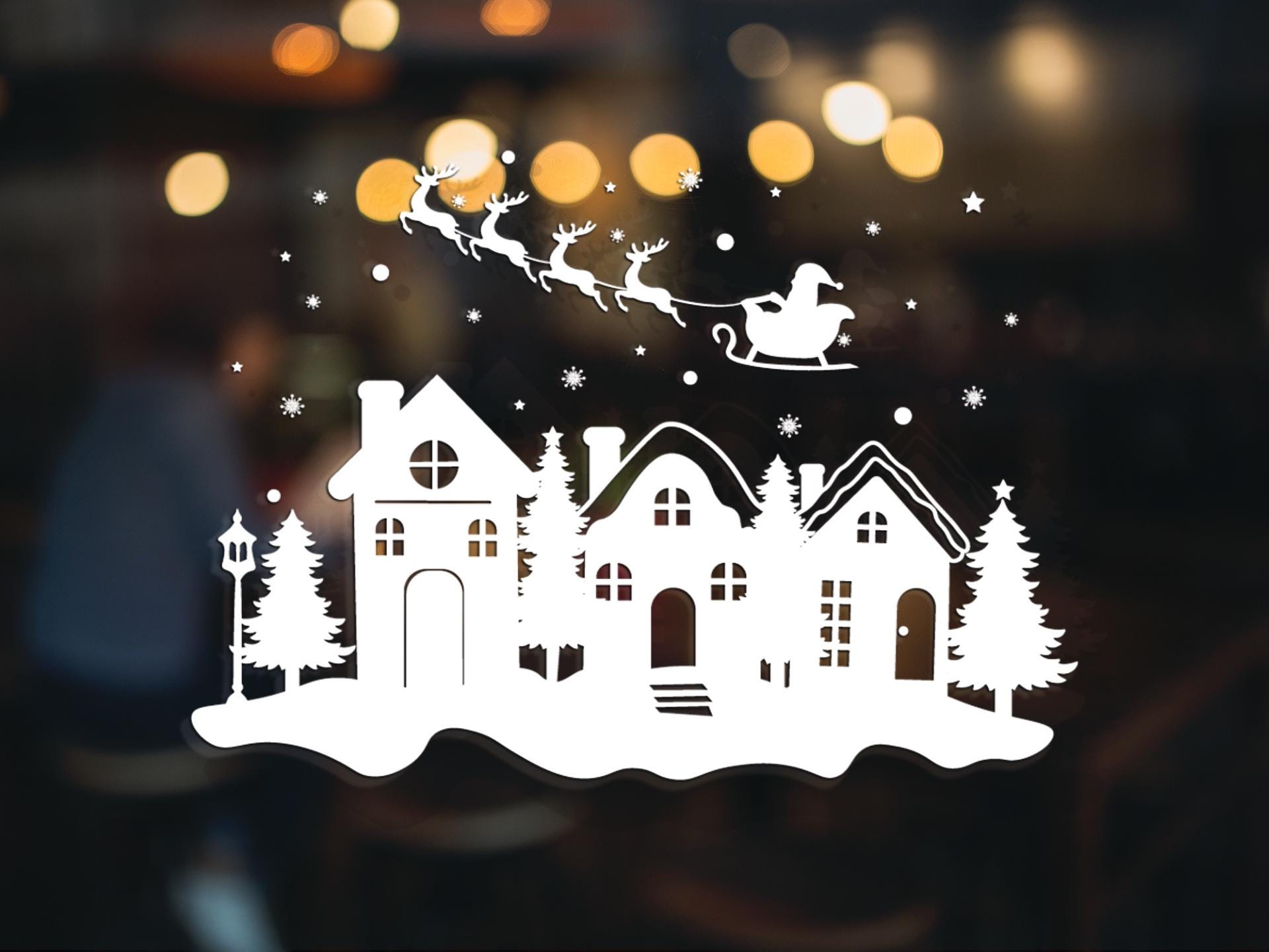 village-christmas-scene-window-stickers-decorations-for-christmas-re for Free Printable Christmas Village Window Stencils Village Christmas Scene Window Stickers Decorations For Christmas - Re for Free Printable Christmas Village Window Stencils