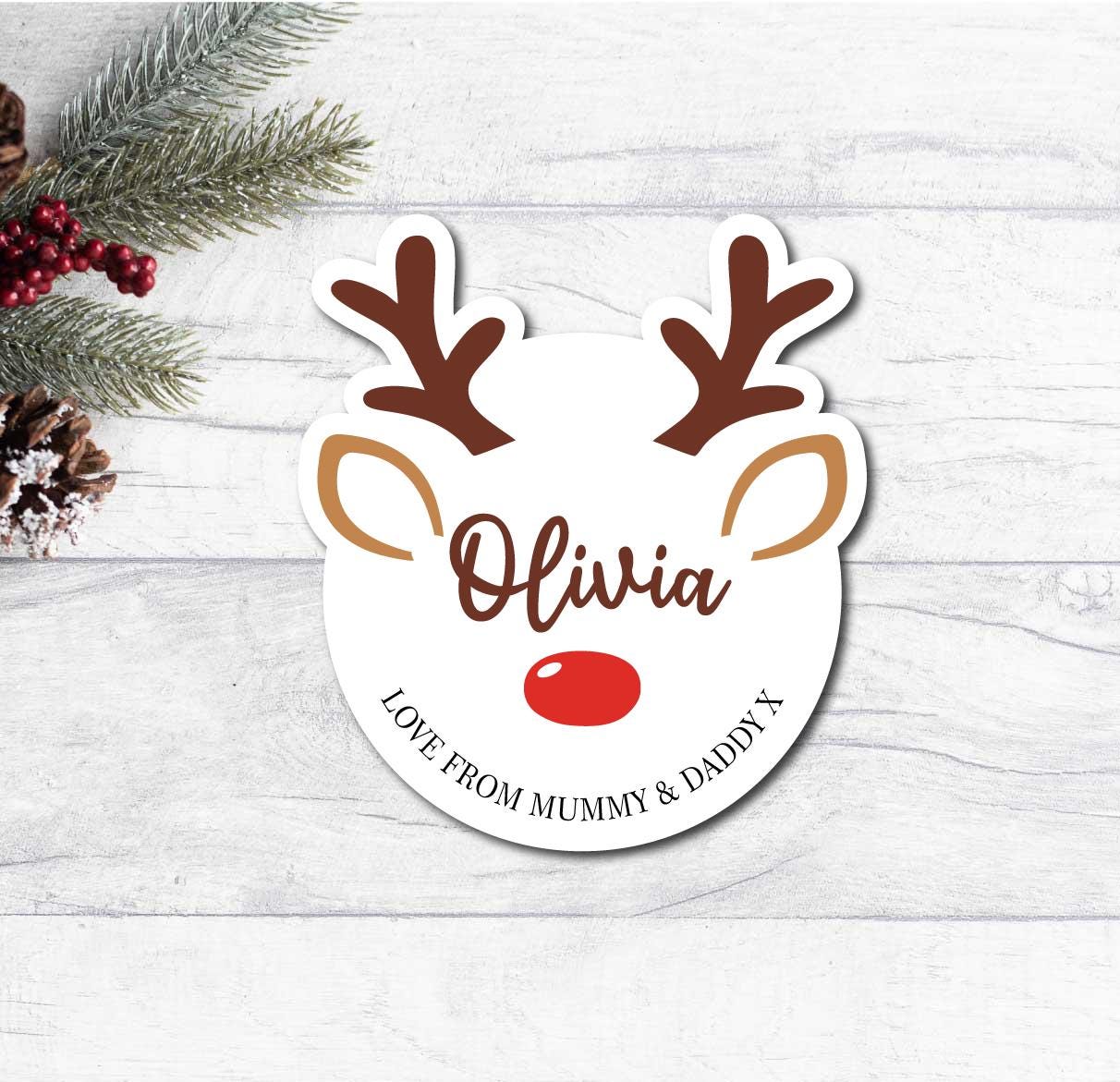 Christmas Personalised Name Stickers For Presents & Gifts - Reindeer Name Tag Custom Labels