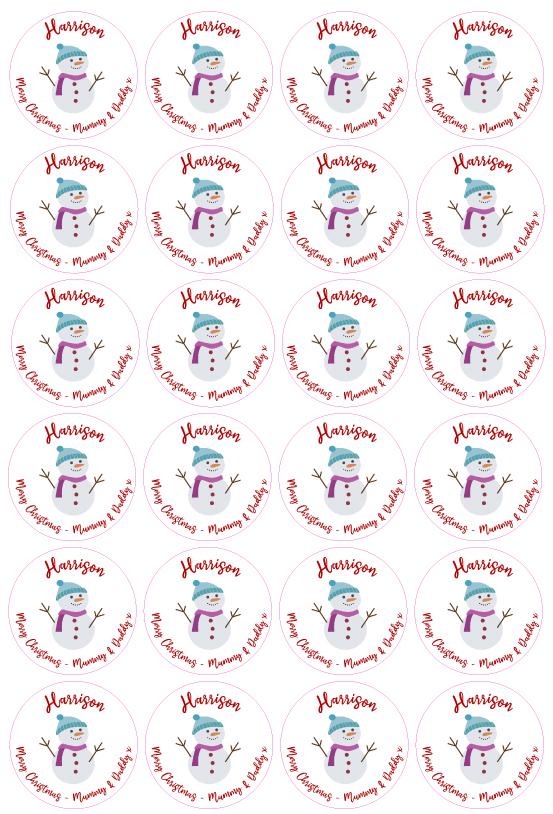 Personalised Name Christmas Present Stickers Cute Snowman Gift Label