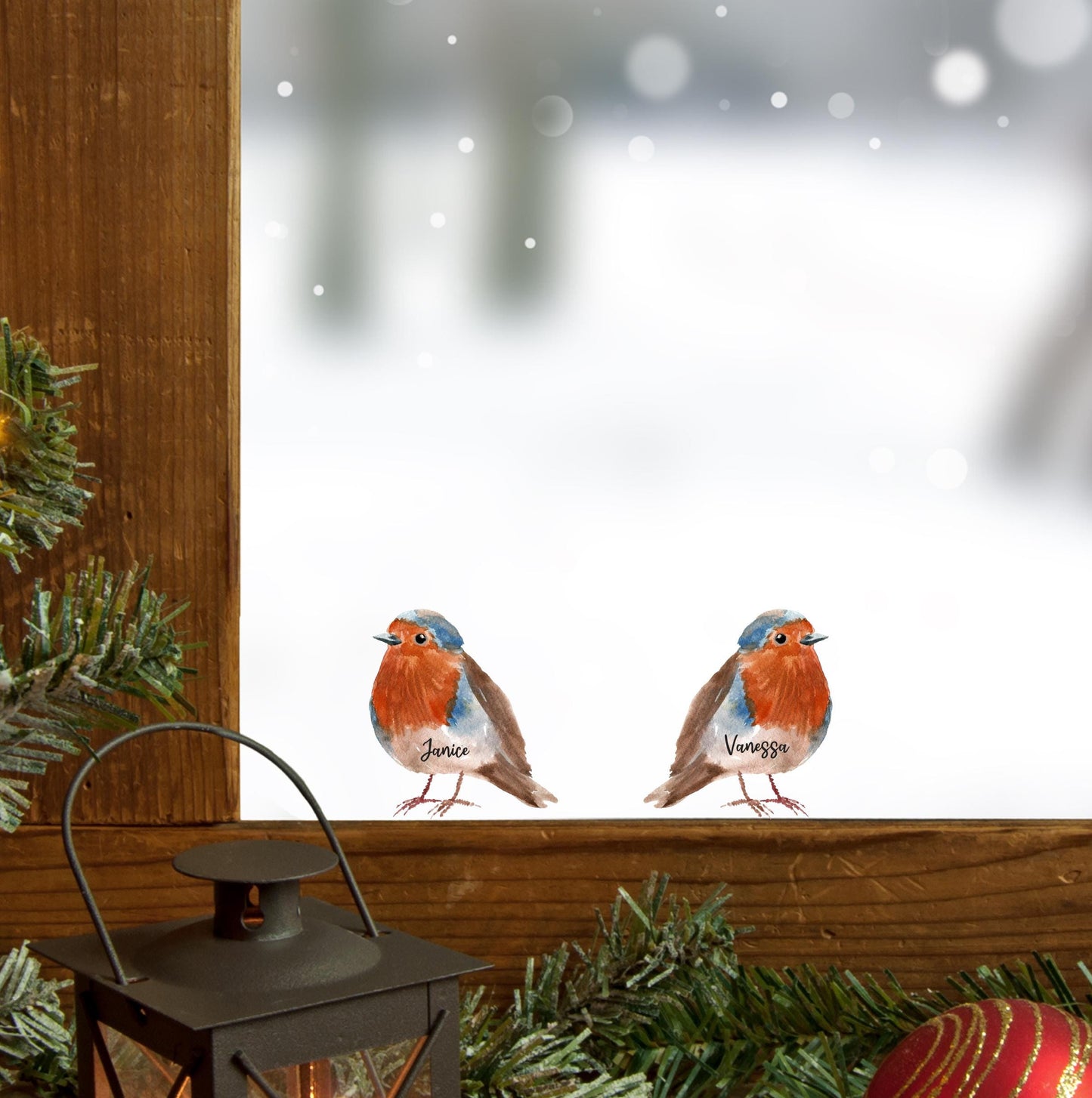 Custom Name Robin Window Wall Christmas Sticker - Loved One Memory Gift For Xmas Decoration