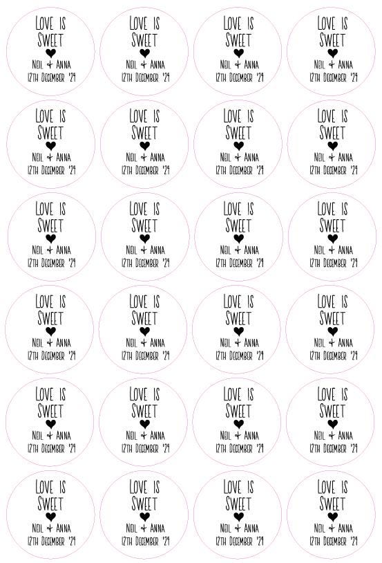 Love Is Sweet Personalised Wedding Label Sticker Name & Date Floral And Heart Custom