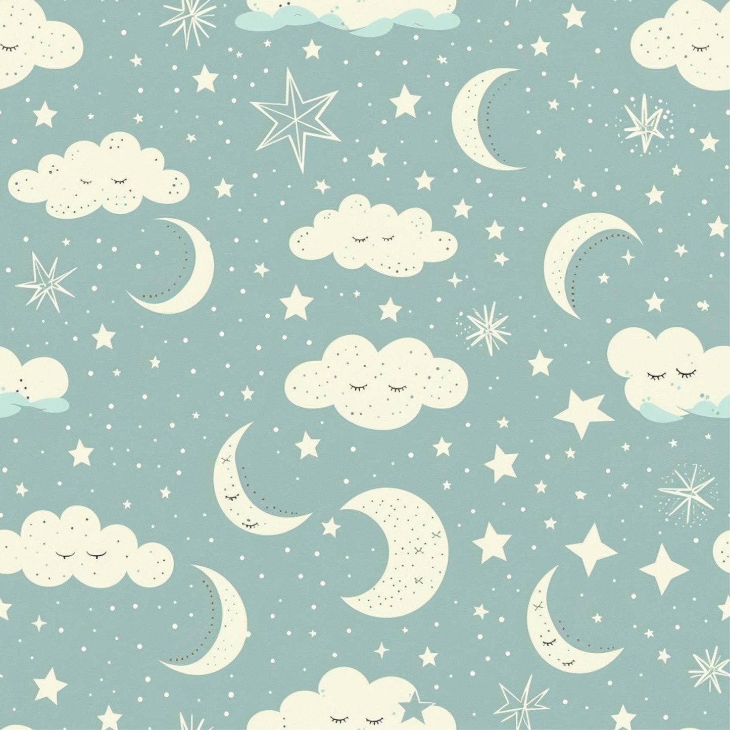 Light Blue Moon & Clouds Nursery Baby Accessories Removable Stick On Wallpaper Peel And Stick Wallpaper Self Adhesive