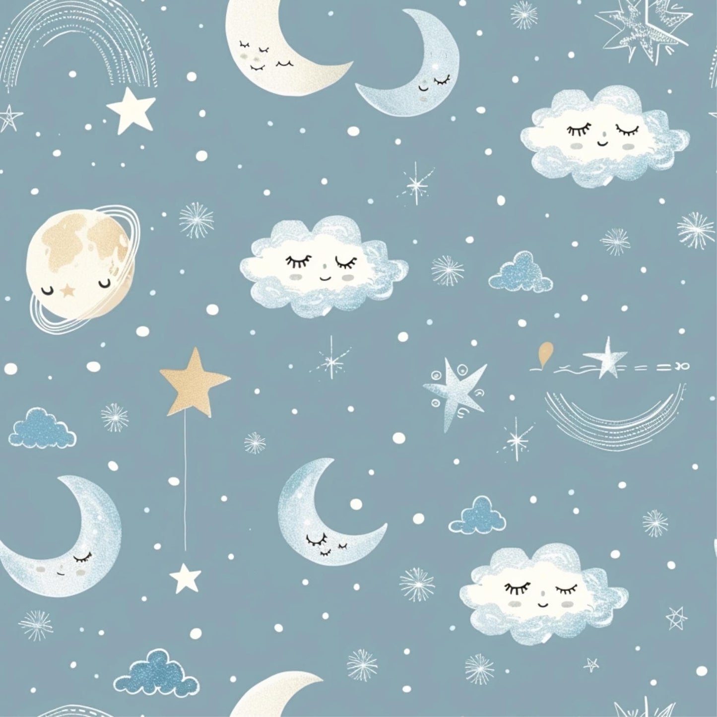 Blue Moon Clouds & Planets Nursery Kids Removable Stick On Wallpaper Peel And Stick Wallpaper Self Adhesive