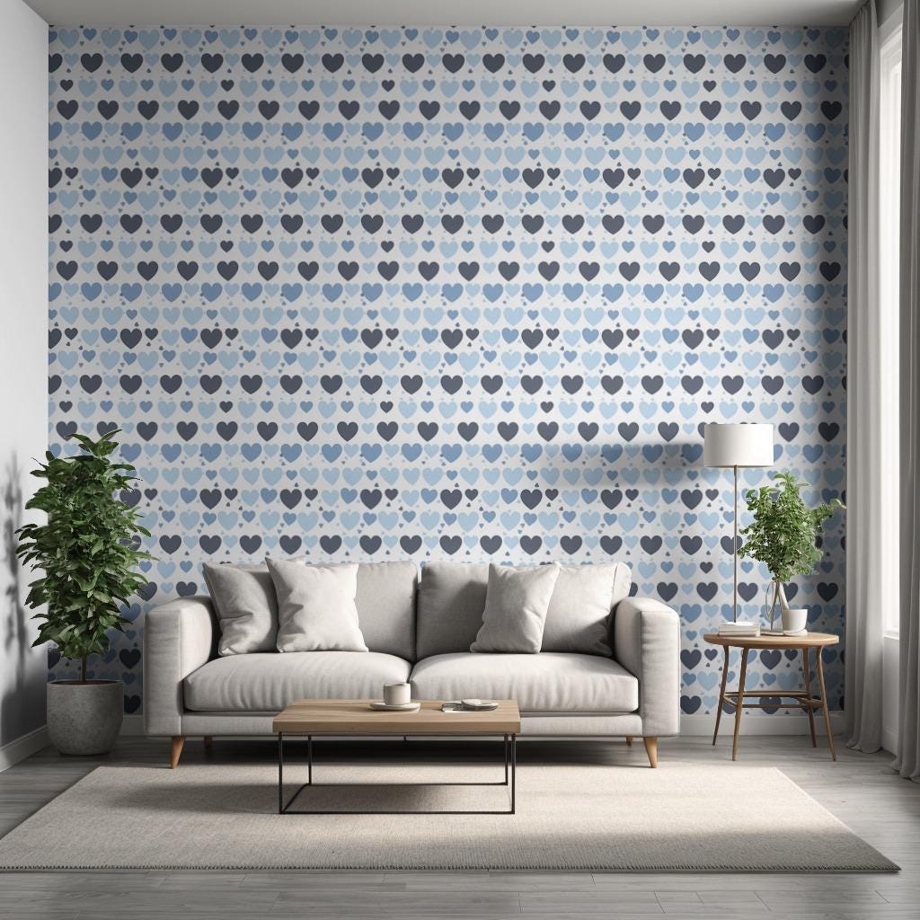 Navy Blue Mix Hearts Kids Removable Peel And Stick Wallpaper Self Adhesive Renter Friendly