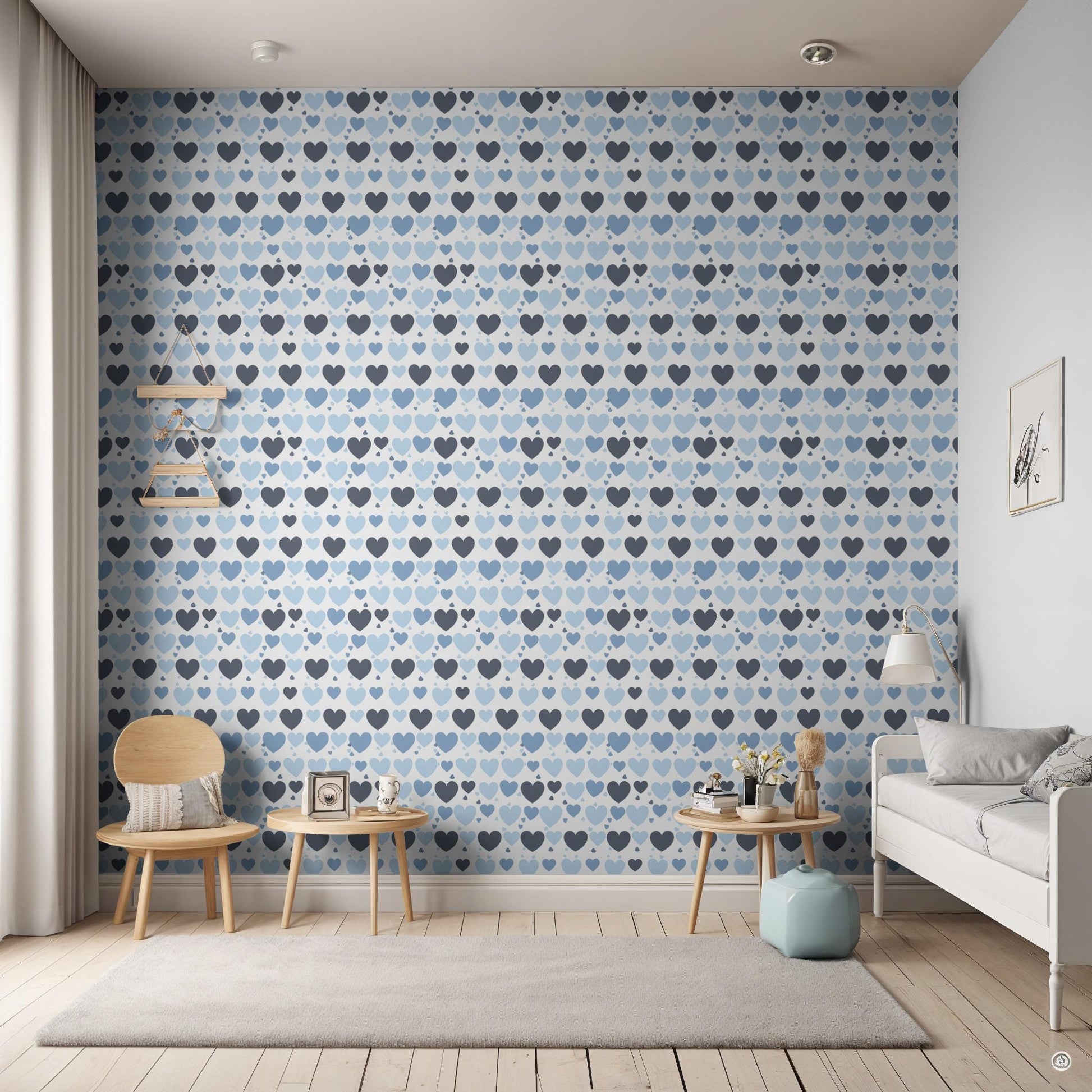 Navy Blue Mix Hearts Kids Removable Peel And Stick Wallpaper Self Adhesive Renter Friendly