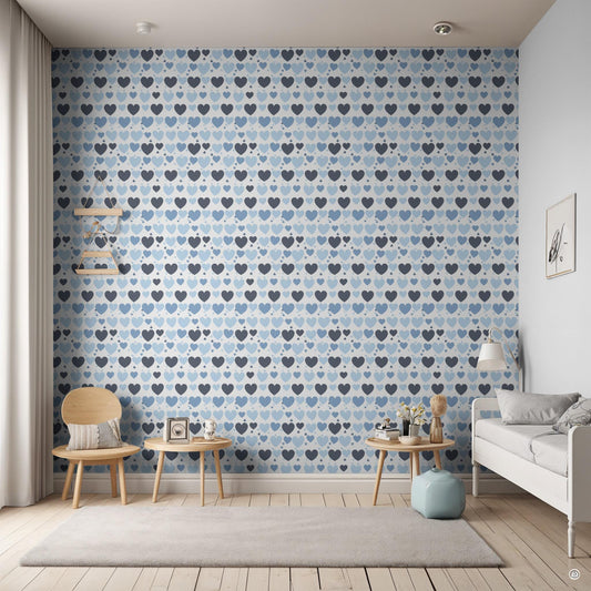 Navy Blue Mix Hearts Kids Removable Peel And Stick Wallpaper Self Adhesive Renter Friendly