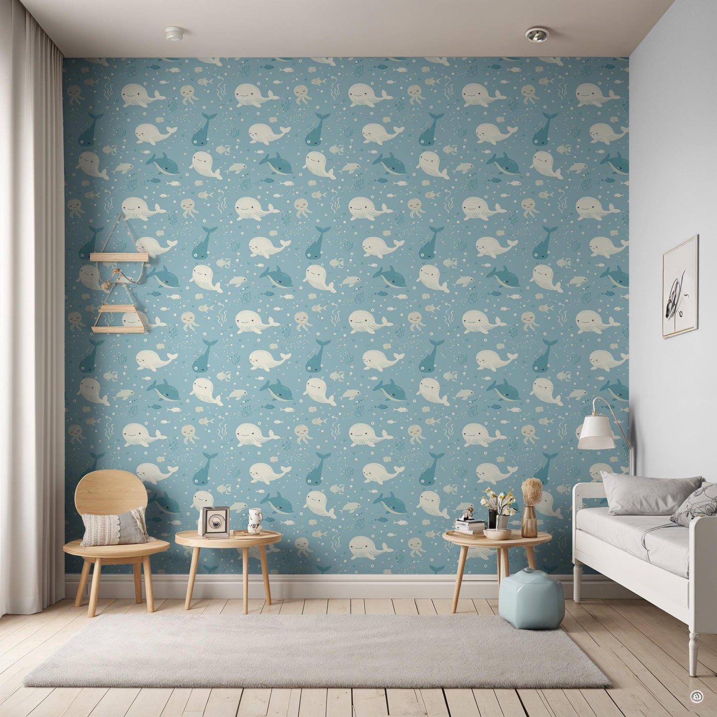 Under The Sea Whale Fish Blue Kids Peel And Stick Wallpaper Self Adhesive Removable