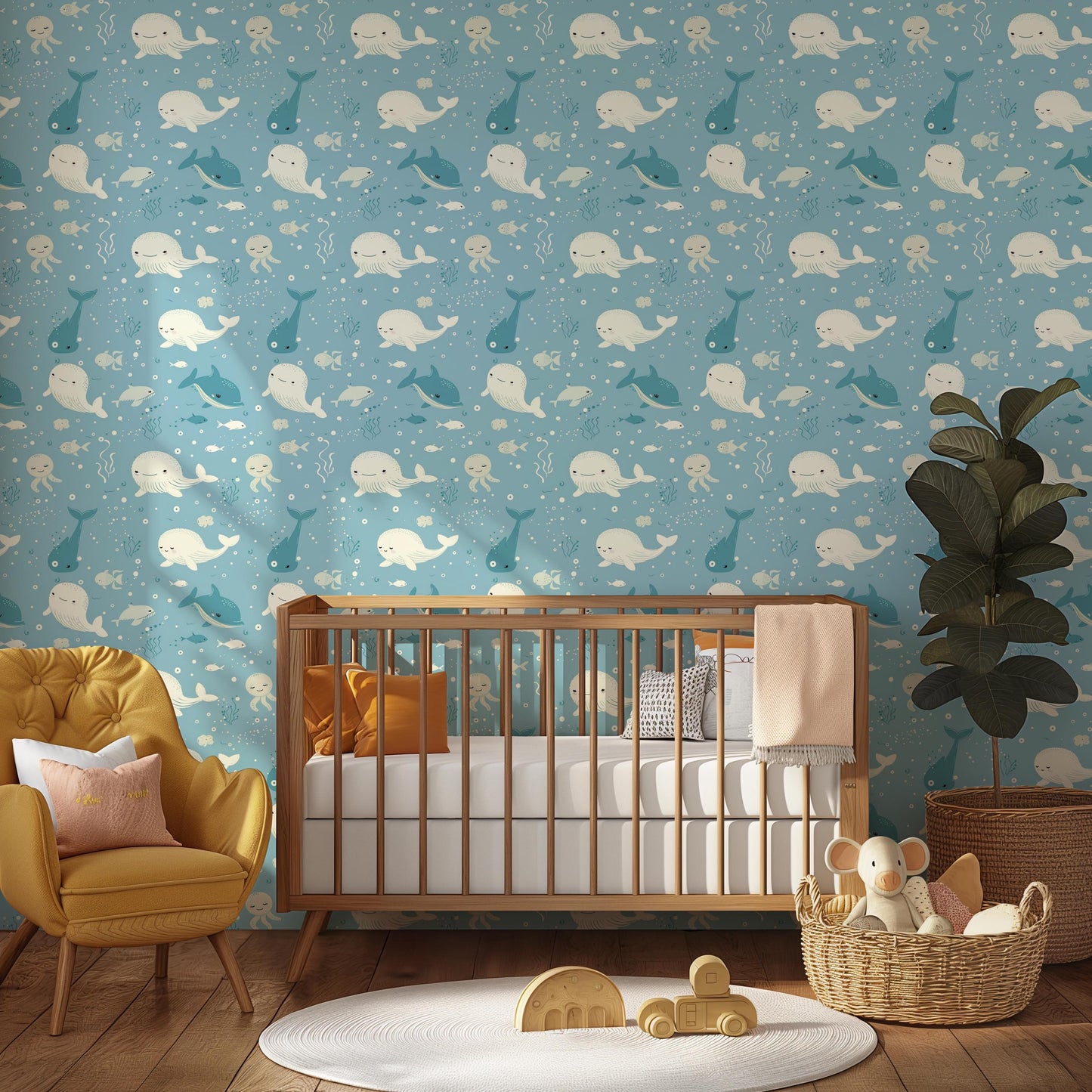 Under The Sea Whale Fish Blue Kids Peel And Stick Wallpaper Self Adhesive Removable