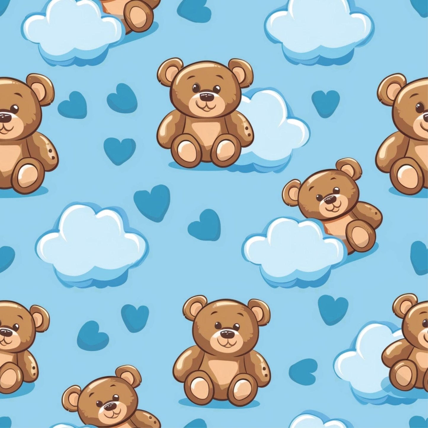 Blue Cute Teddy Bear Hearts Kids Nursery Peel And Stick Wallpaper Self Adhesive Renter Friendly