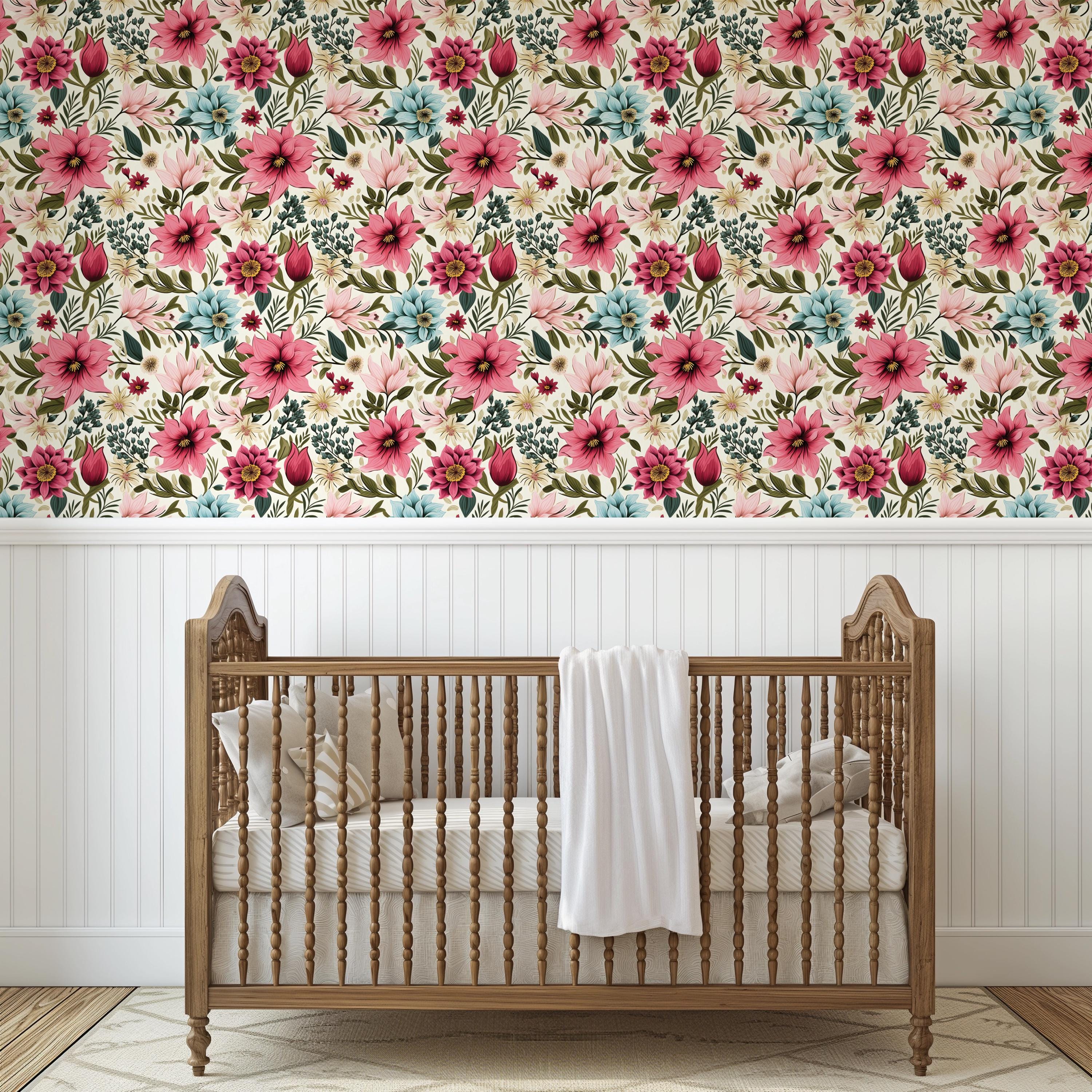Pink Floral Botanical Peel And Stick Removable Wallpaper Self-Adhesive ...
