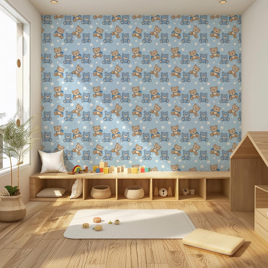 Baby Blue Teddy Bear Removable Stick On Wallpaper Peel And Stick Wallpaper Self Adhesive Renter Friendly