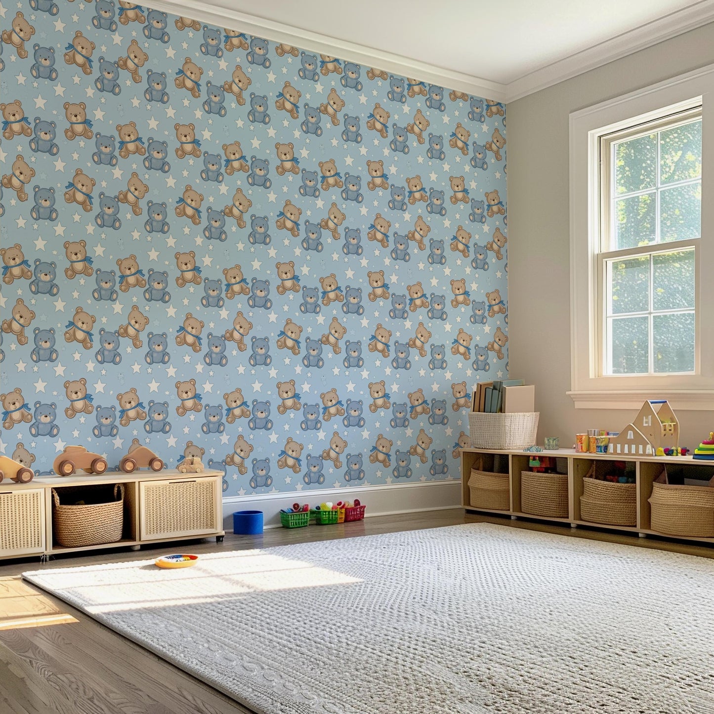Baby Blue Teddy Bear Removable Stick On Wallpaper Peel And Stick Wallpaper Self Adhesive Renter Friendly