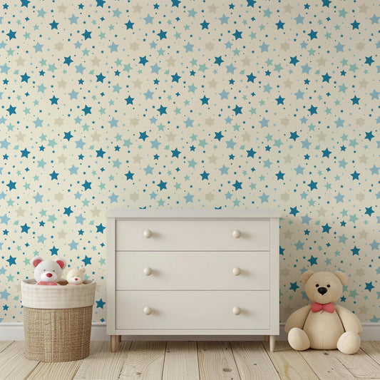 Blue & Cream Star Print Removable Stick On Wallpaper Peel And Stick Wallpaper Self Adhesive Renter Friendly