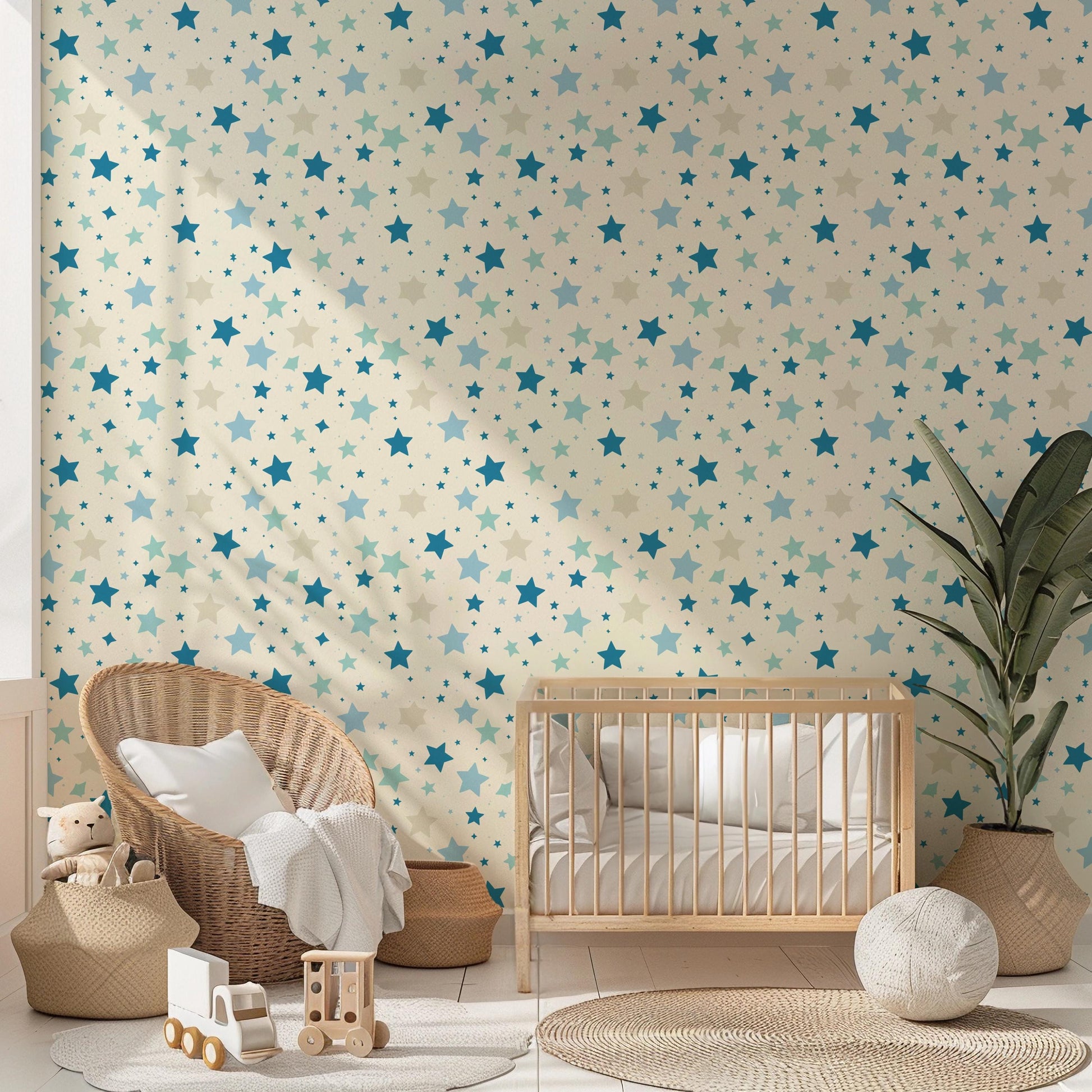 Blue & Cream Star Print Removable Stick On Wallpaper Peel And Stick Wallpaper Self Adhesive Renter Friendly
