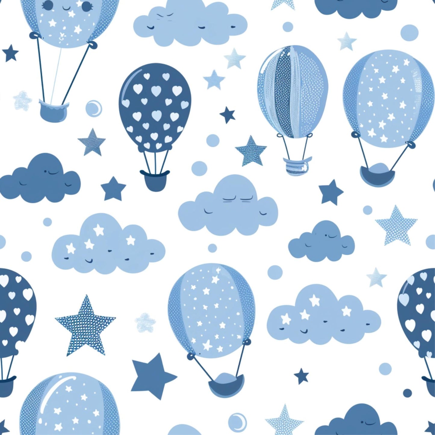 Blue & White Hot Air Balloon Clouds Nursery Removable Stick On Wallpaper Peel And Stick Wallpaper Self Adhesive
