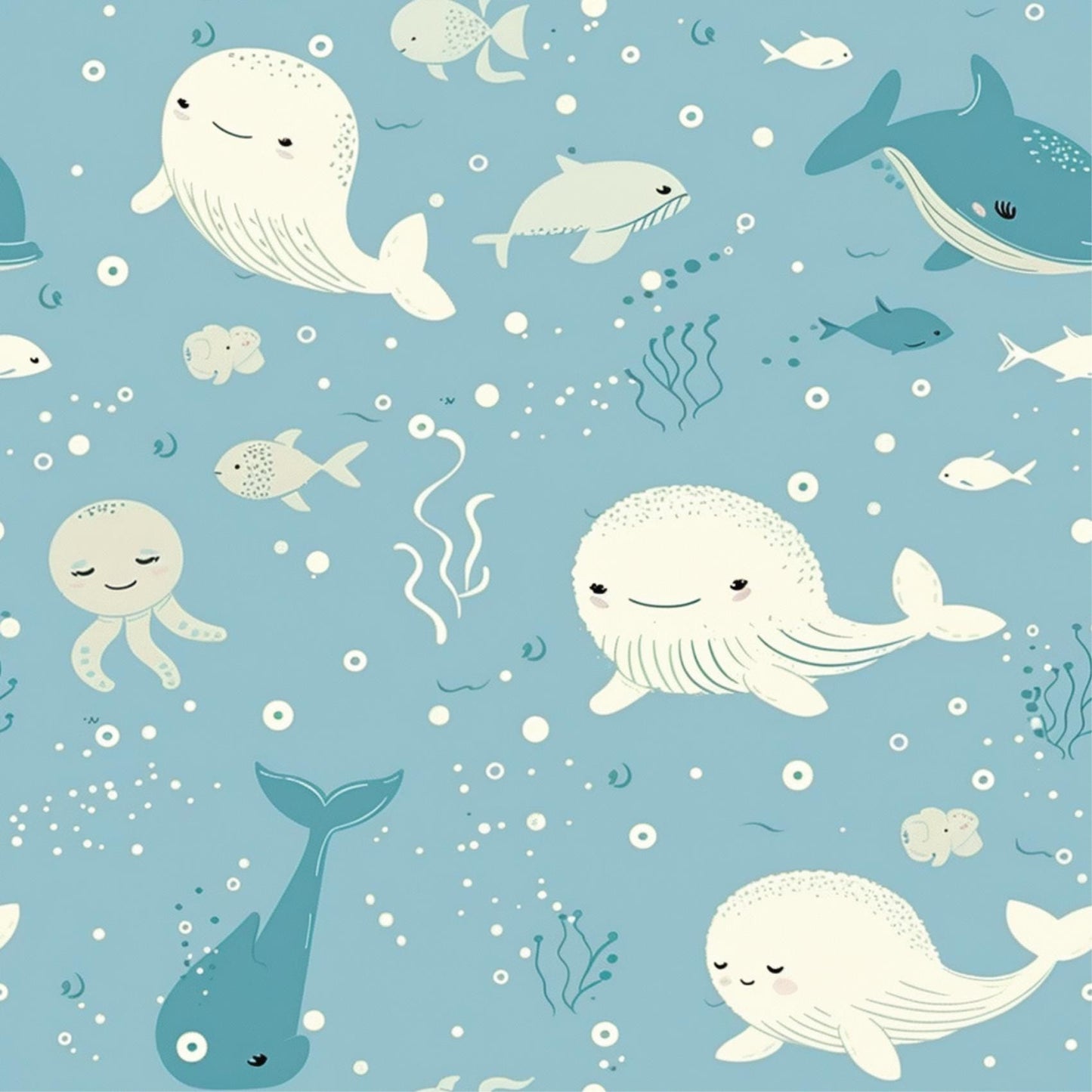 Under The Sea Whale Fish Blue Kids Peel And Stick Wallpaper Self Adhesive Removable