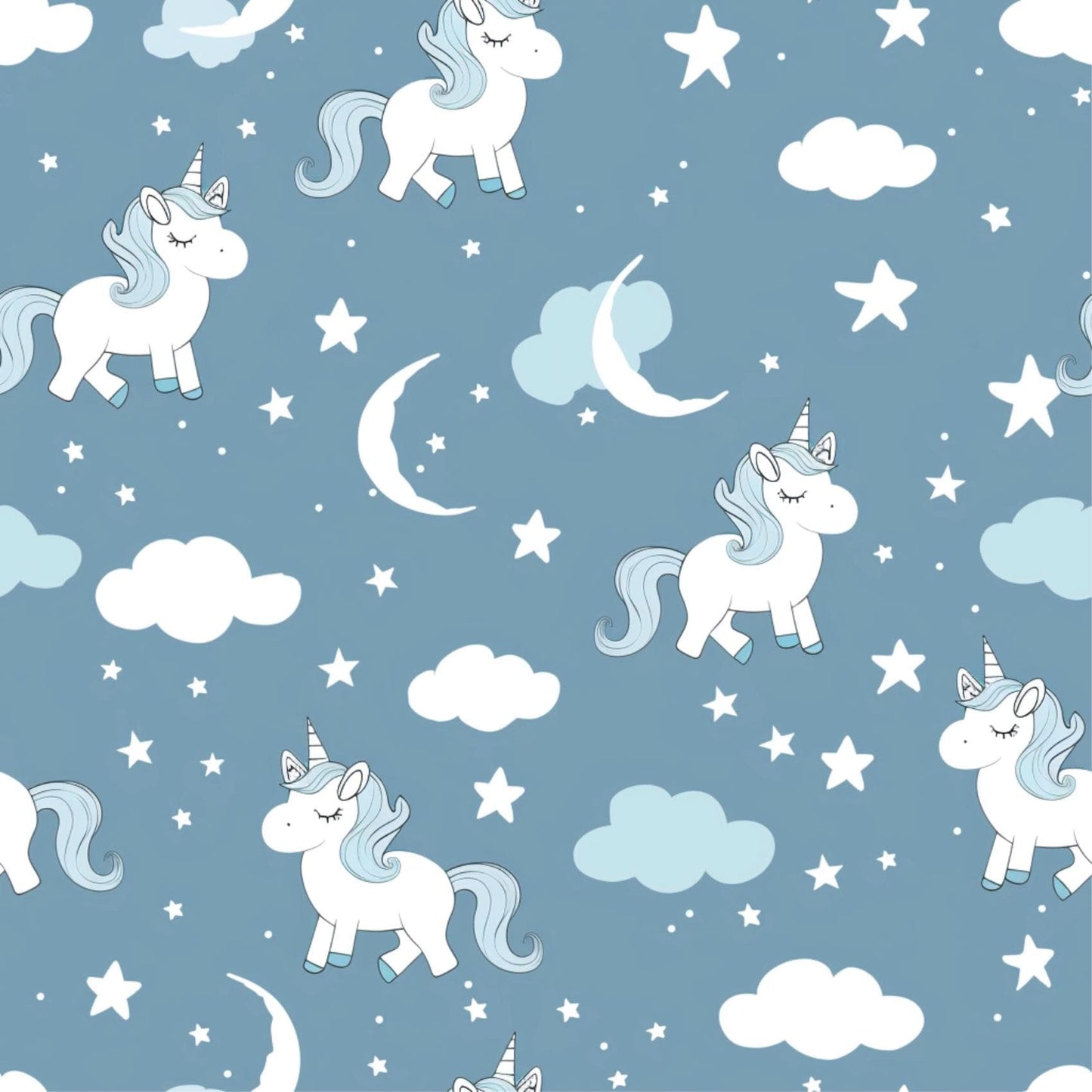 Blue White Unicorn Moon & Clouds Kids Nursery Peel And Stick Wallpaper Self Adhesive Removable