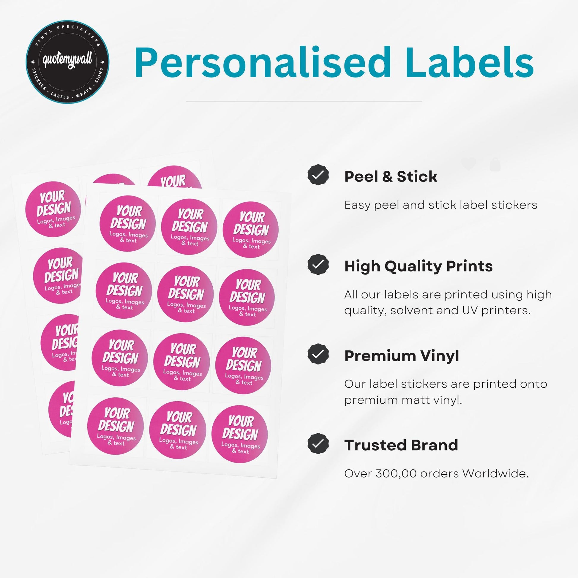 Custom Circle Round Cut Sticker Labels For Business Logo - Personalised Stickers For Kids Party Bags, Candle Business, Envelope Stickers