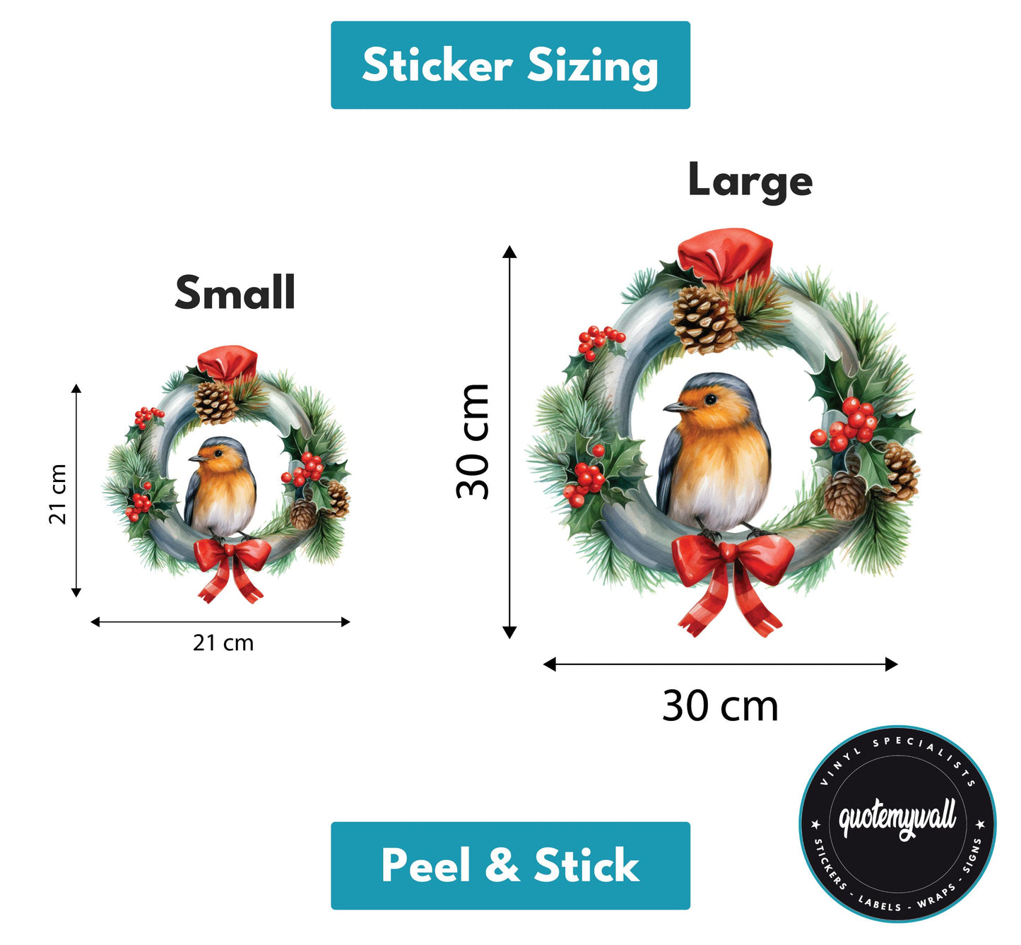 Robin In Decorative Wreath Window Sticker For Home, Office & Shop | Christmas Window Decorations