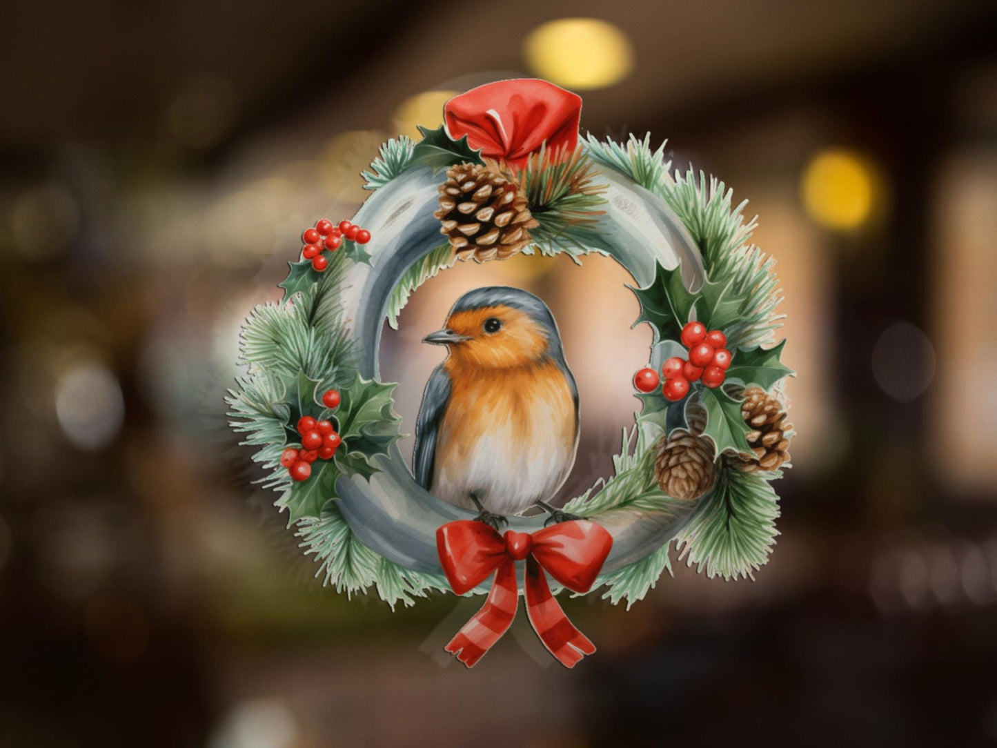 robin wreath christmas window sticker decoration