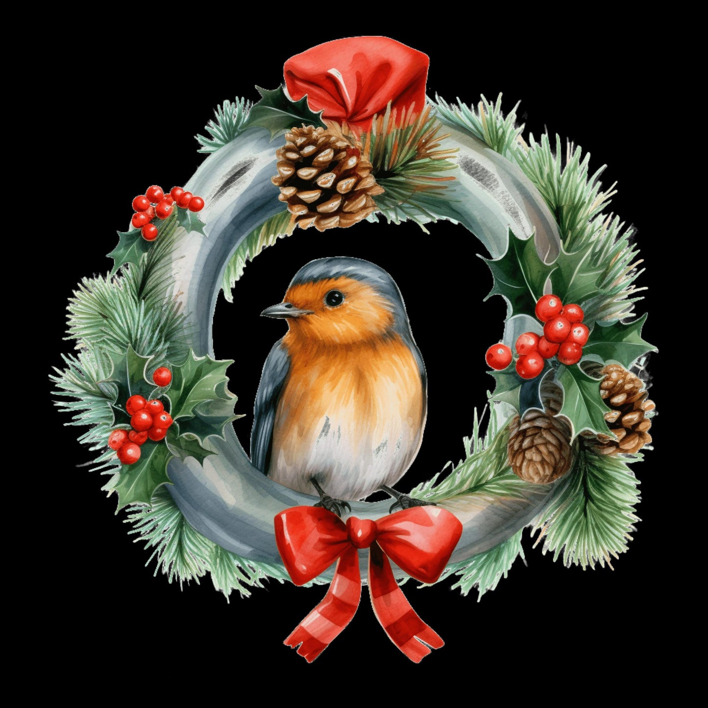 Robin In Decorative Wreath Window Sticker For Home, Office & Shop | Christmas Window Decorations