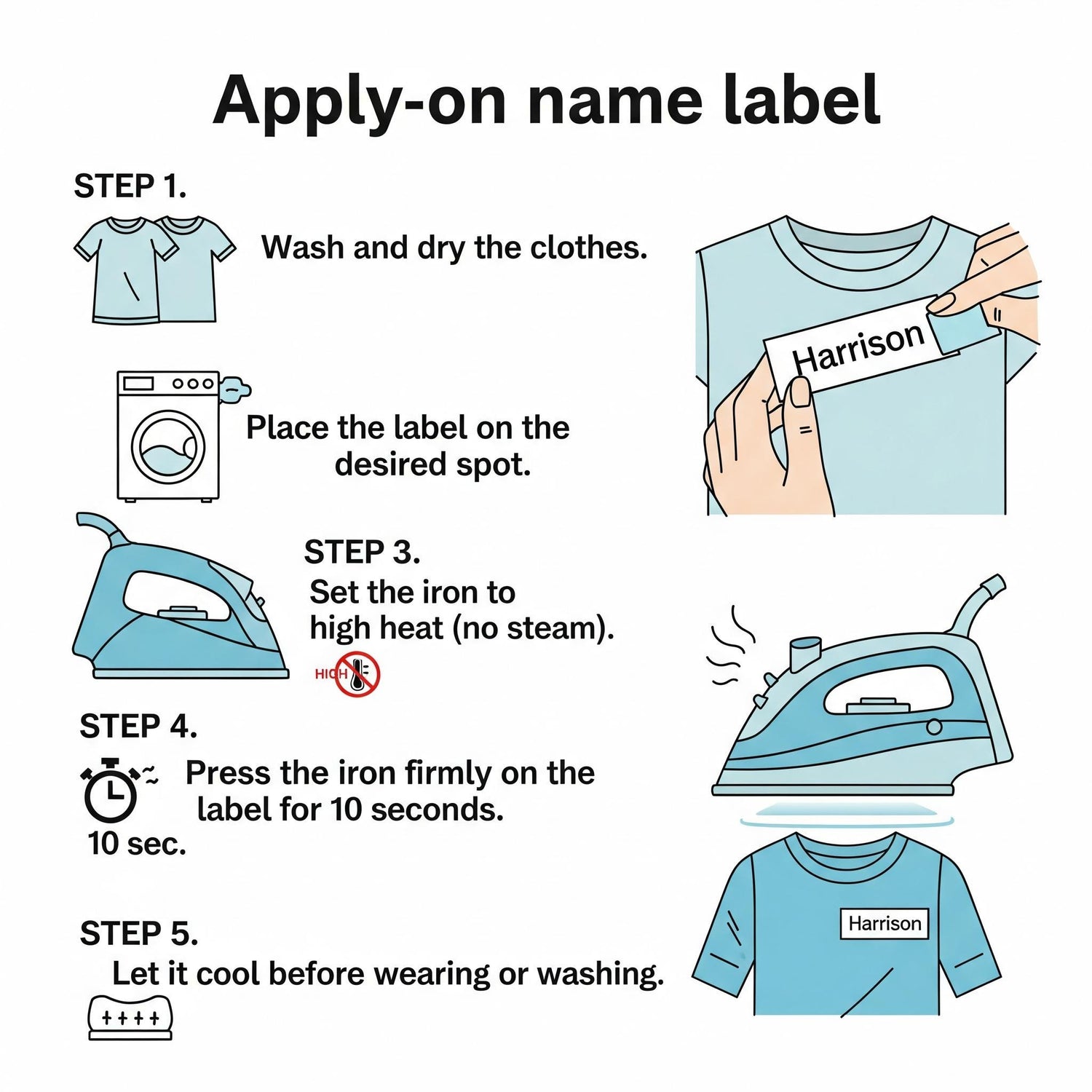 36 x Iron-On Name Label Tags FOr Kids Clothes - Washable Iron On Name Stickers