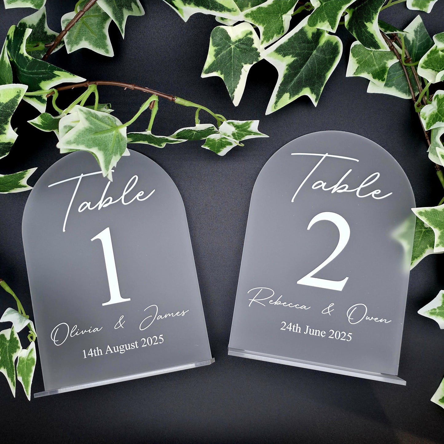 Custom acrylic wedding table number signs identifier with floral accents