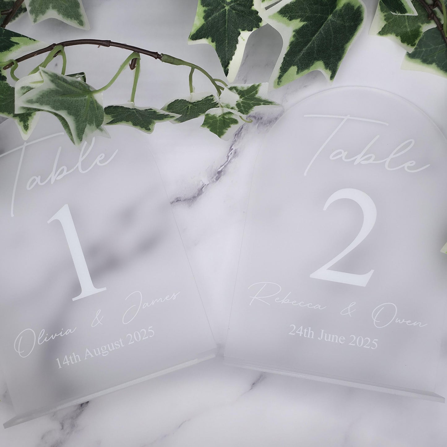 Modern acrylic table number sign for wedding reception