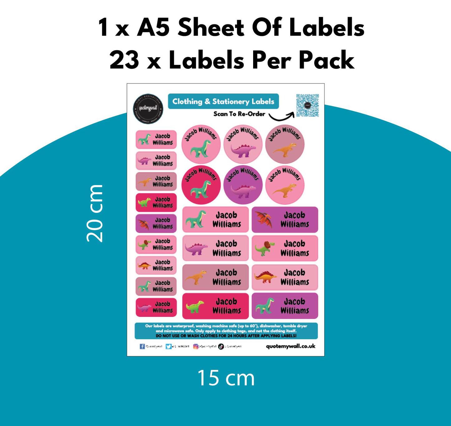 23 Mixed Pink Label Dinosaurs Stick On Name Label Tags