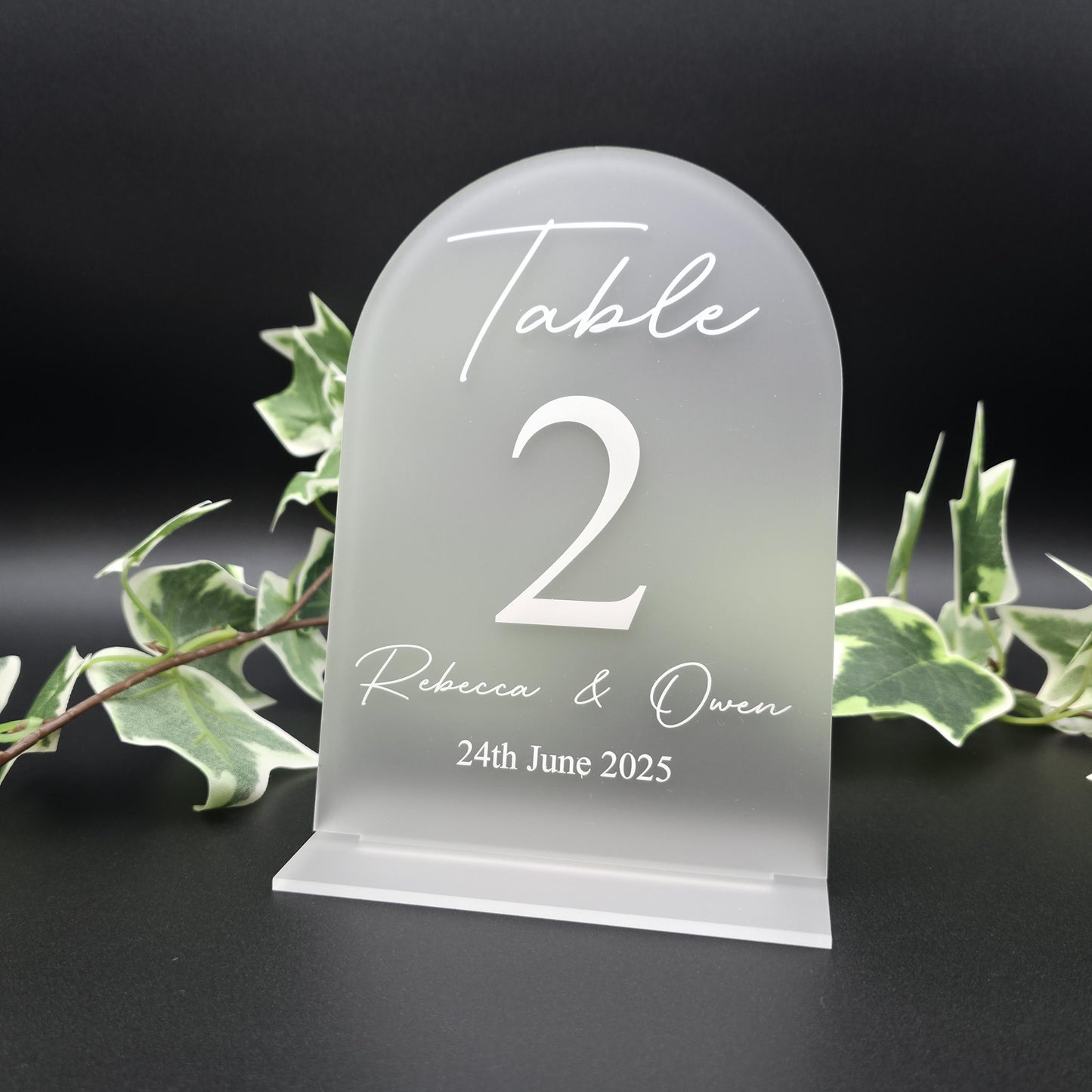 personalised wedding table number signs with names and date