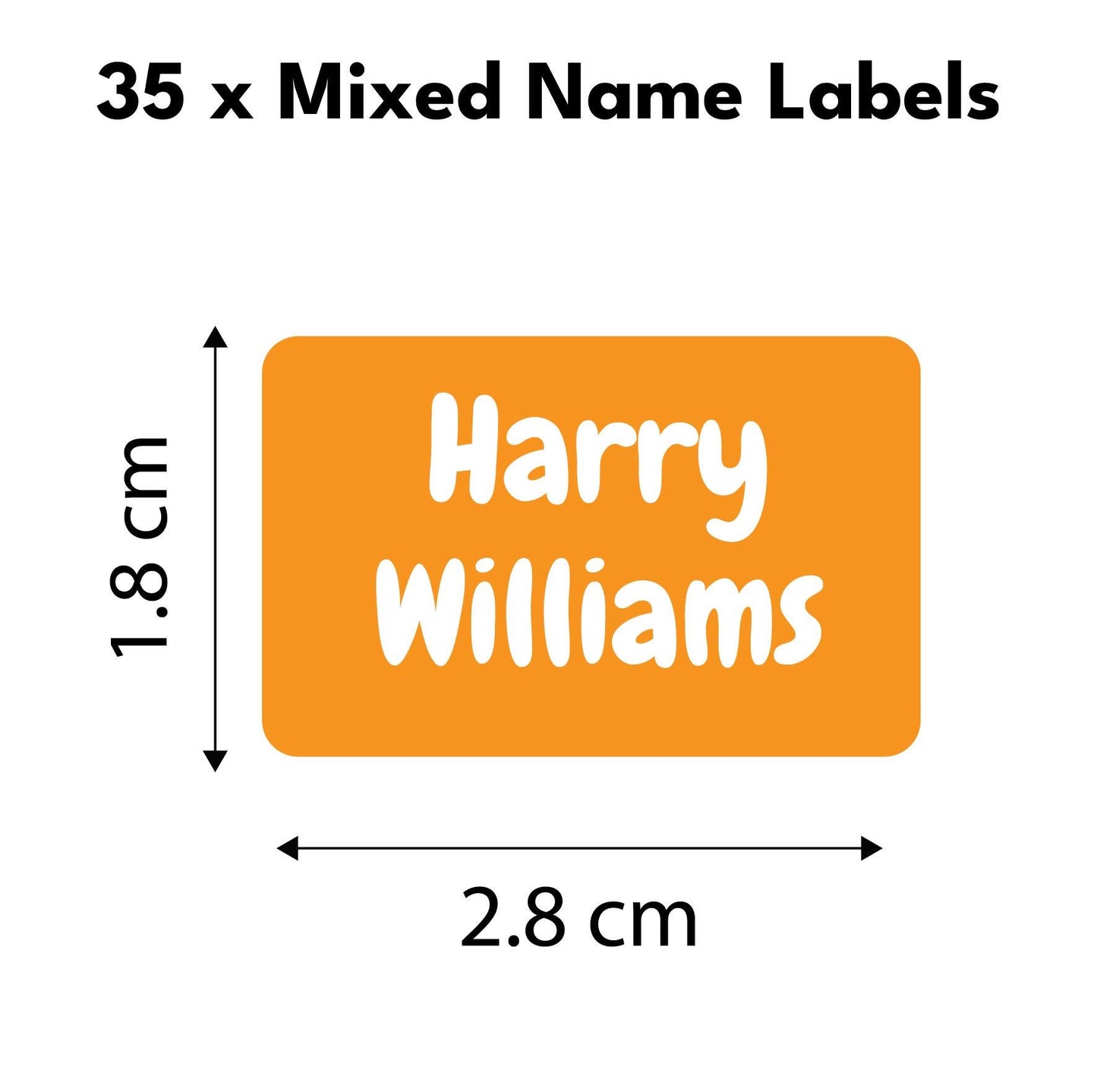 35 x Mixed Colour Personalised Name Label Tags
