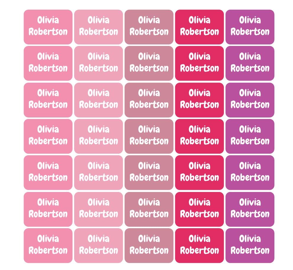 35 x Mixed Pink Colour Plain Name Colour Labels Tags For Clothes