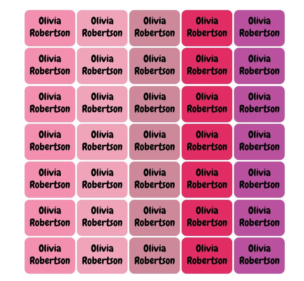 35 x Mixed Pink Colour Plain Name Colour Labels Tags For Clothes