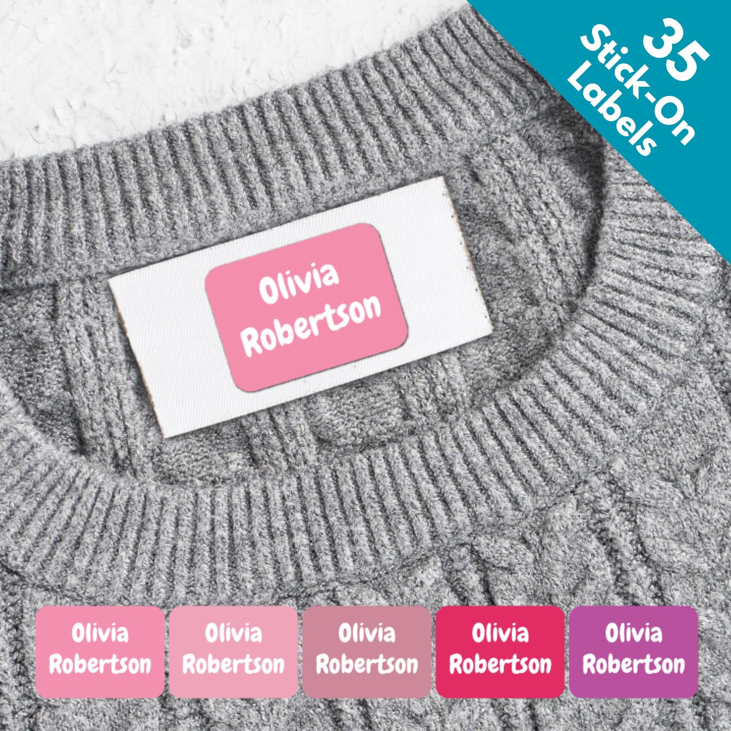 pink name labels tags sticker stick-on for kids school nursery