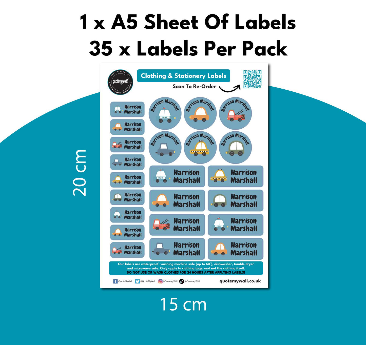 23 x Blue Trucks, Cars & Emergency Vehicles Name Label Tags Washable
