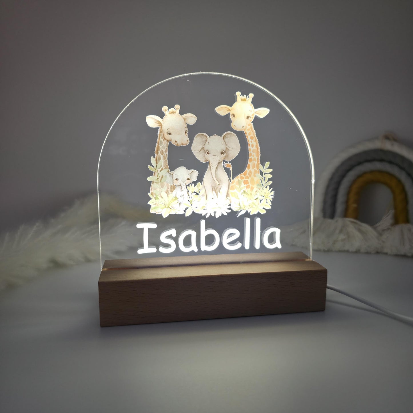 kids personalised night lights safari animals custom for nursery rooms