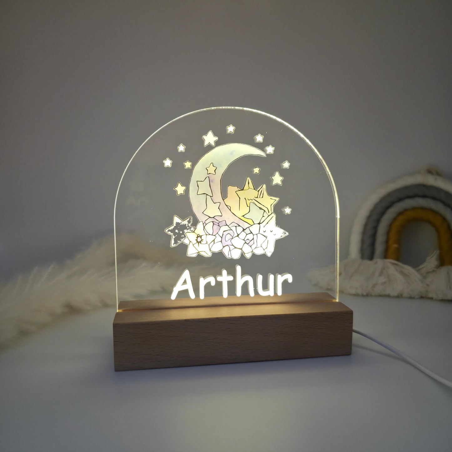 moon and stars personalised night light for kids bedrooms and nursery