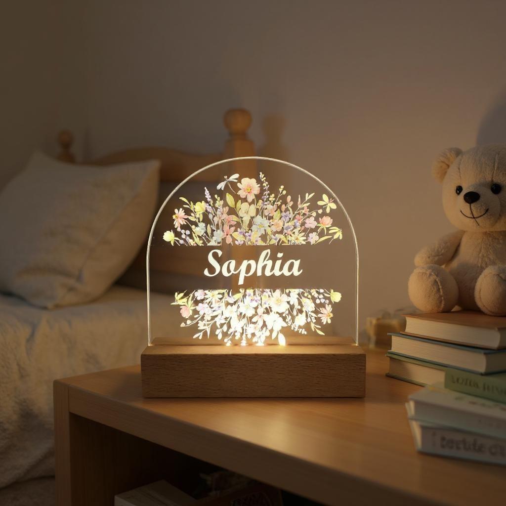 floral personalised night light lamp flowers for girls nursery bedroom