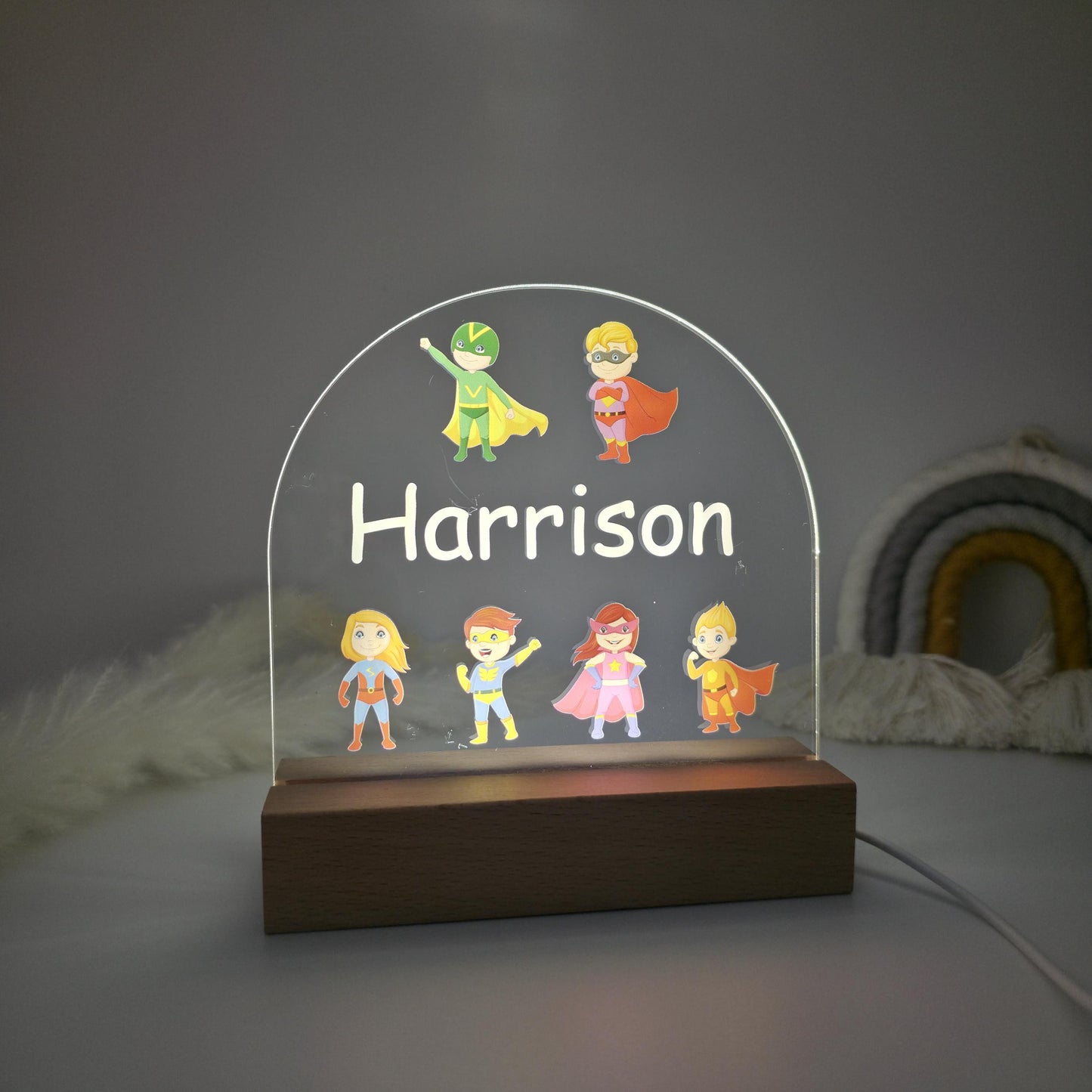personalised childrens night light lamp super heroes