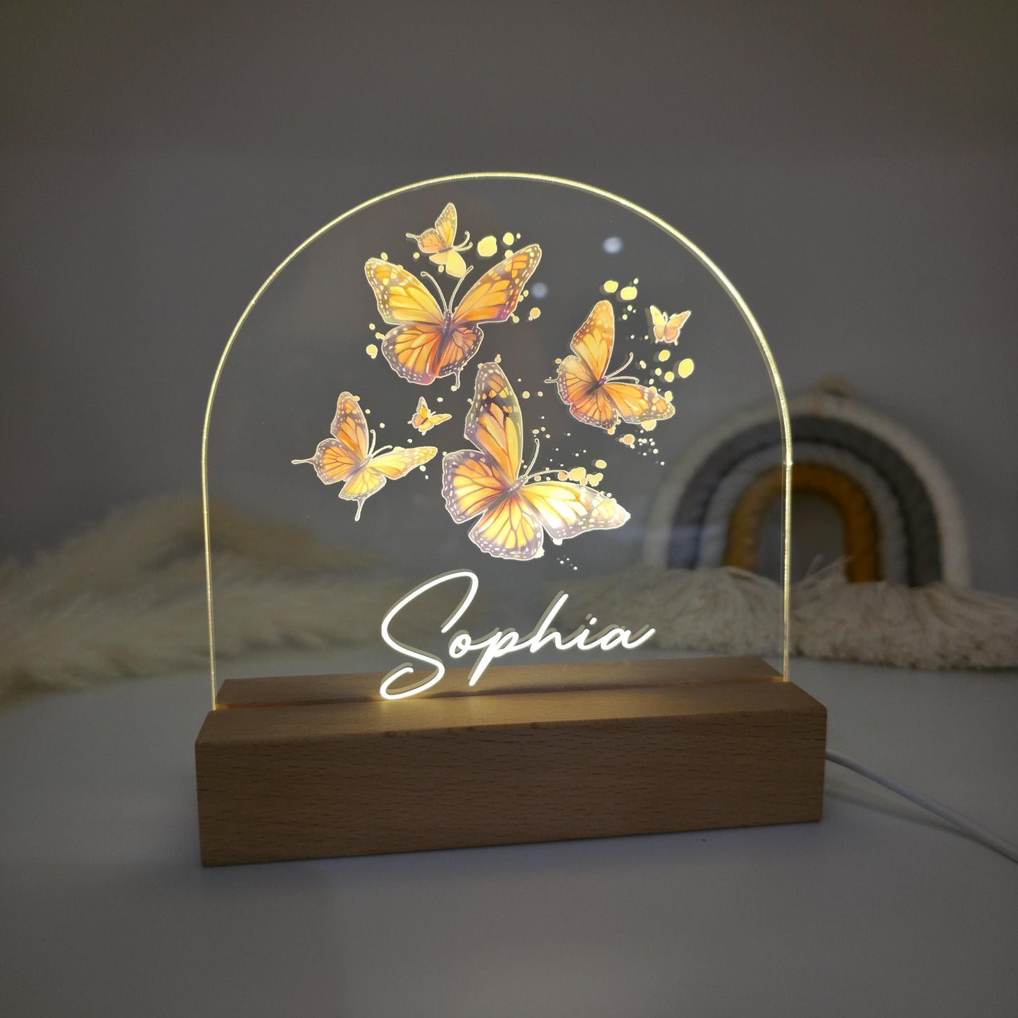 butterflies night light for kids girls bedroom custom personalised