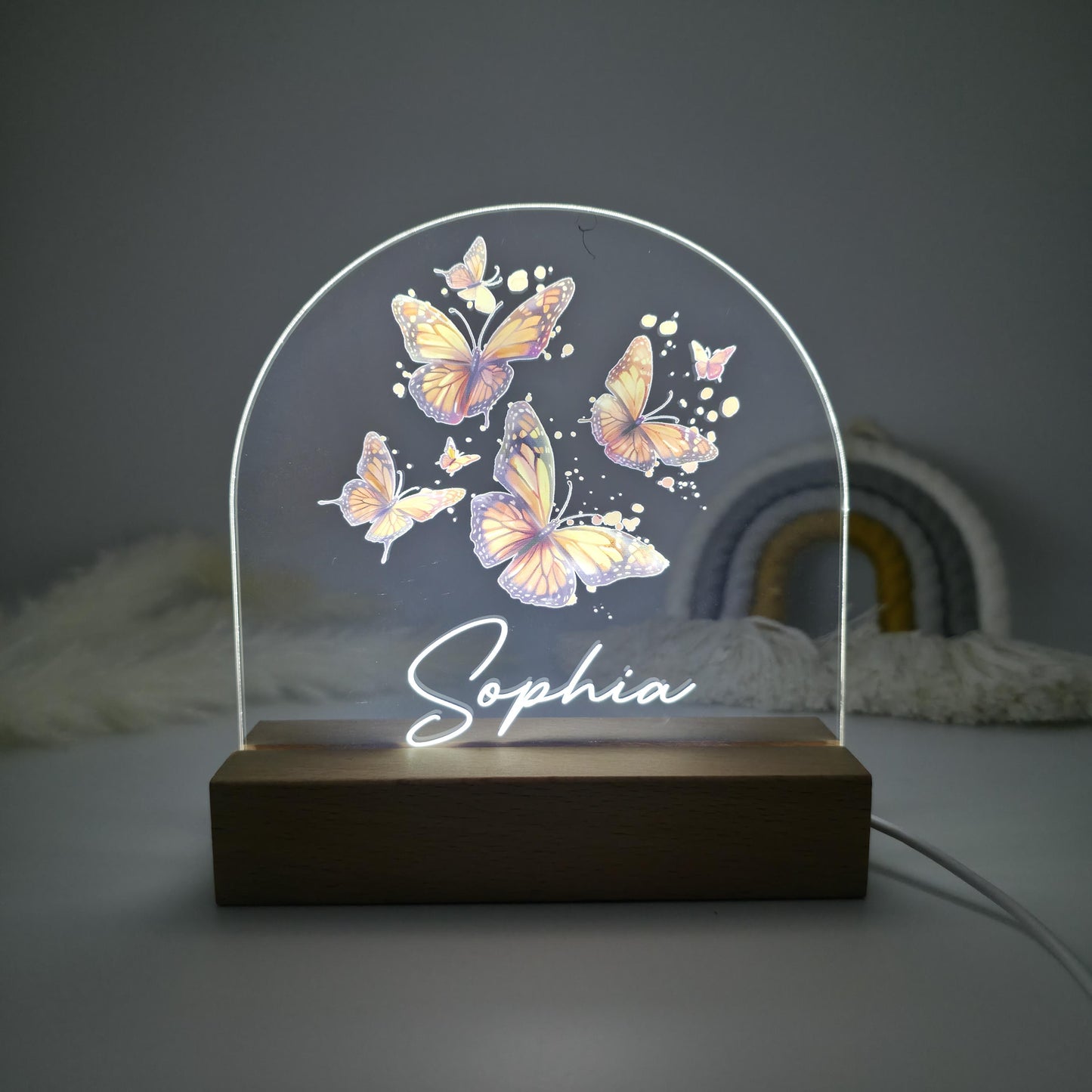 butterfly personalised night light for girls kids bedrooms