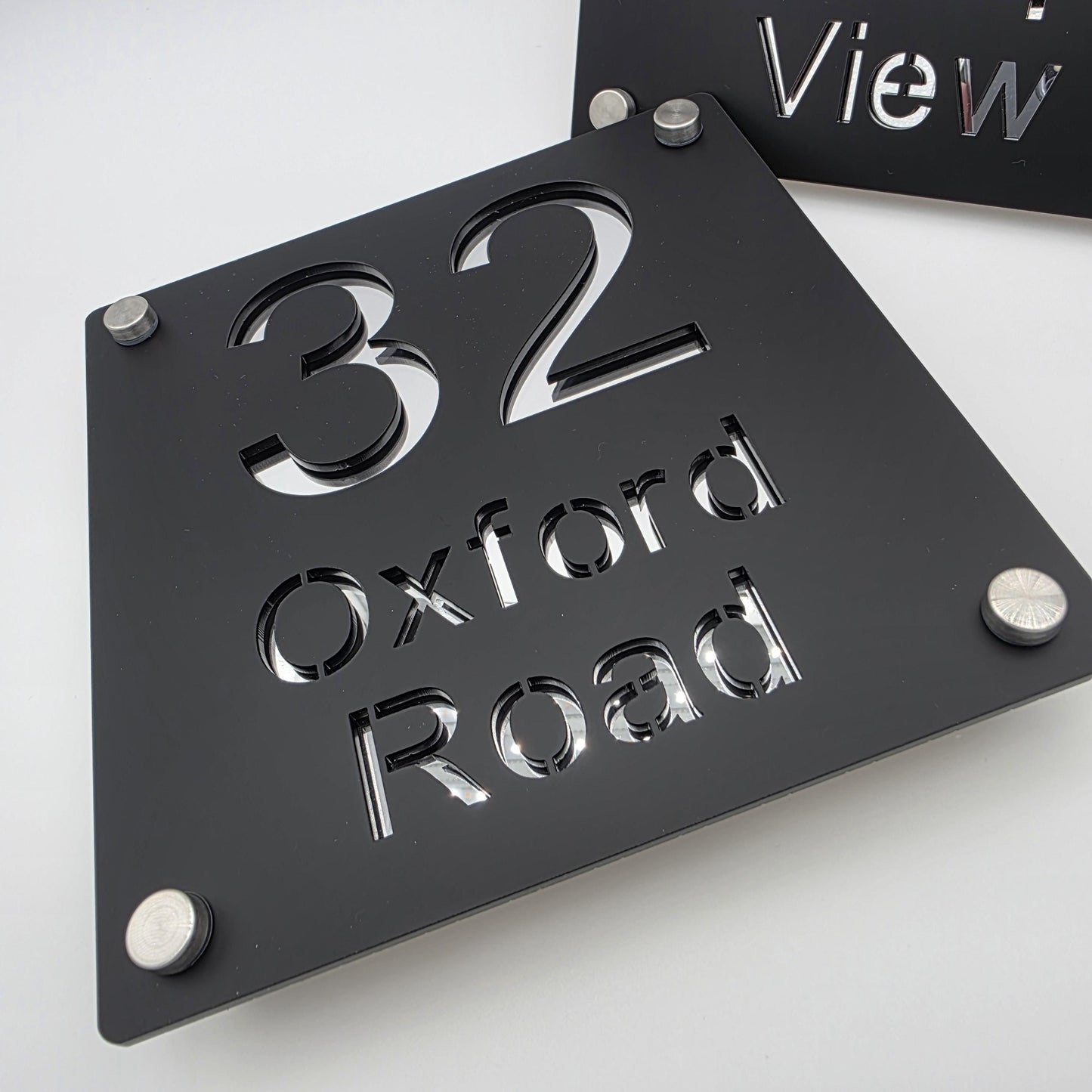 Silver Mirror & Black Matte Acrylic House Number Sign Plaque