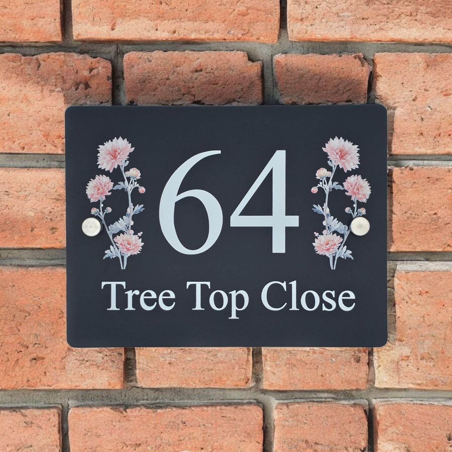 Personalised floral door number plate providing clear and stylish property identification for a UK home