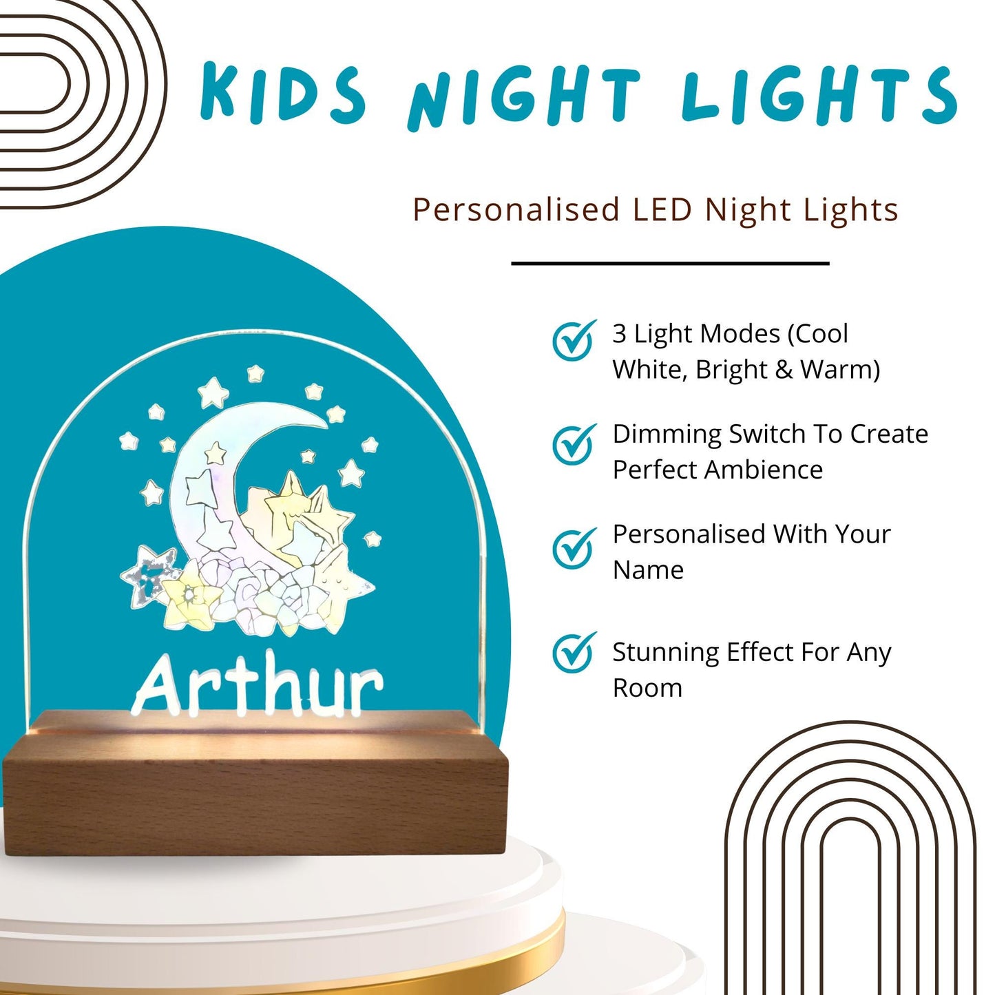 Super Heroes Personalised Night Light For Kids Bedrooms - Childrens Custom Night Lamp With Dimmer Super Hero