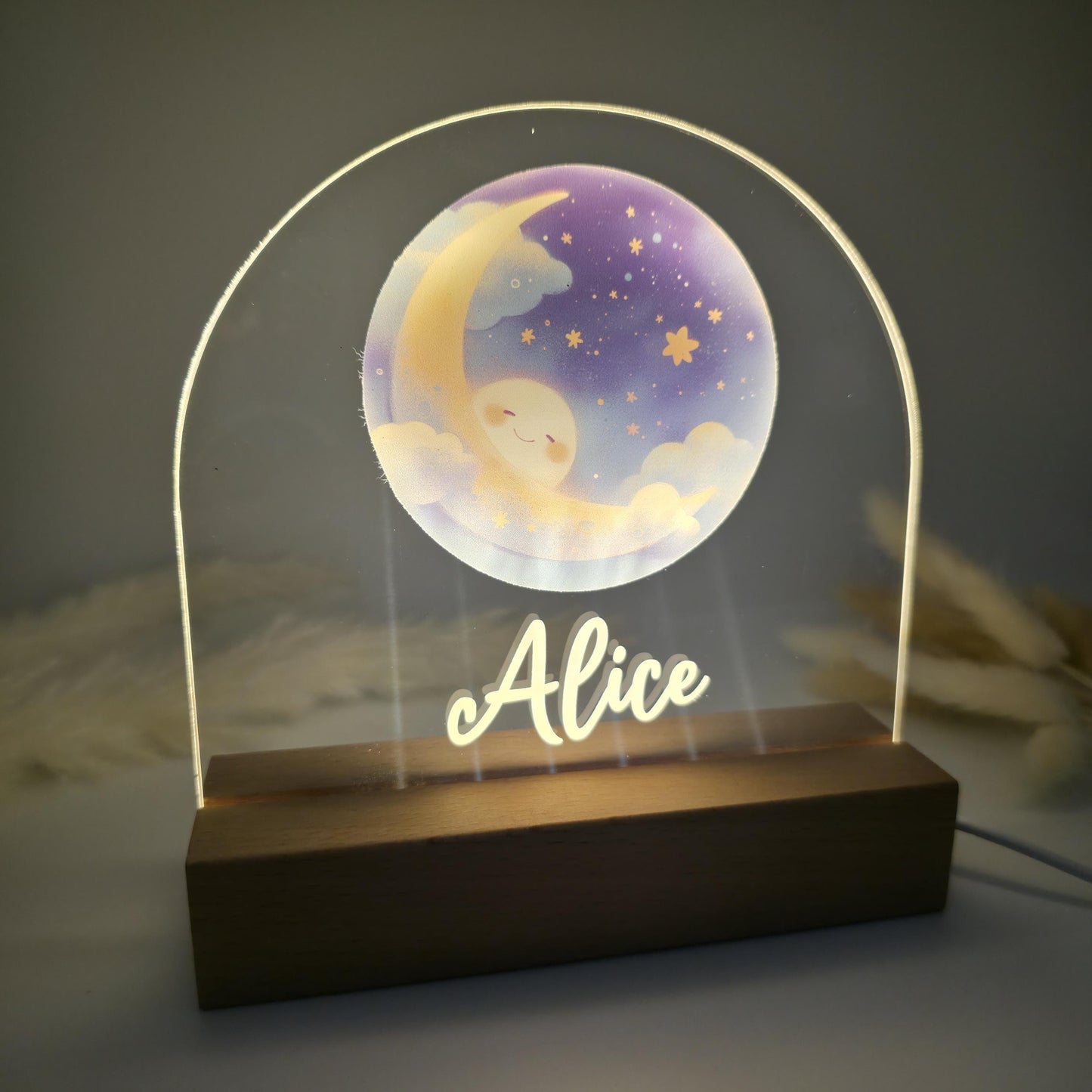 Personalised Moon & Stars Night Light For Kids Bedrooms And Nursery - Custom LED Night Lamp For Children