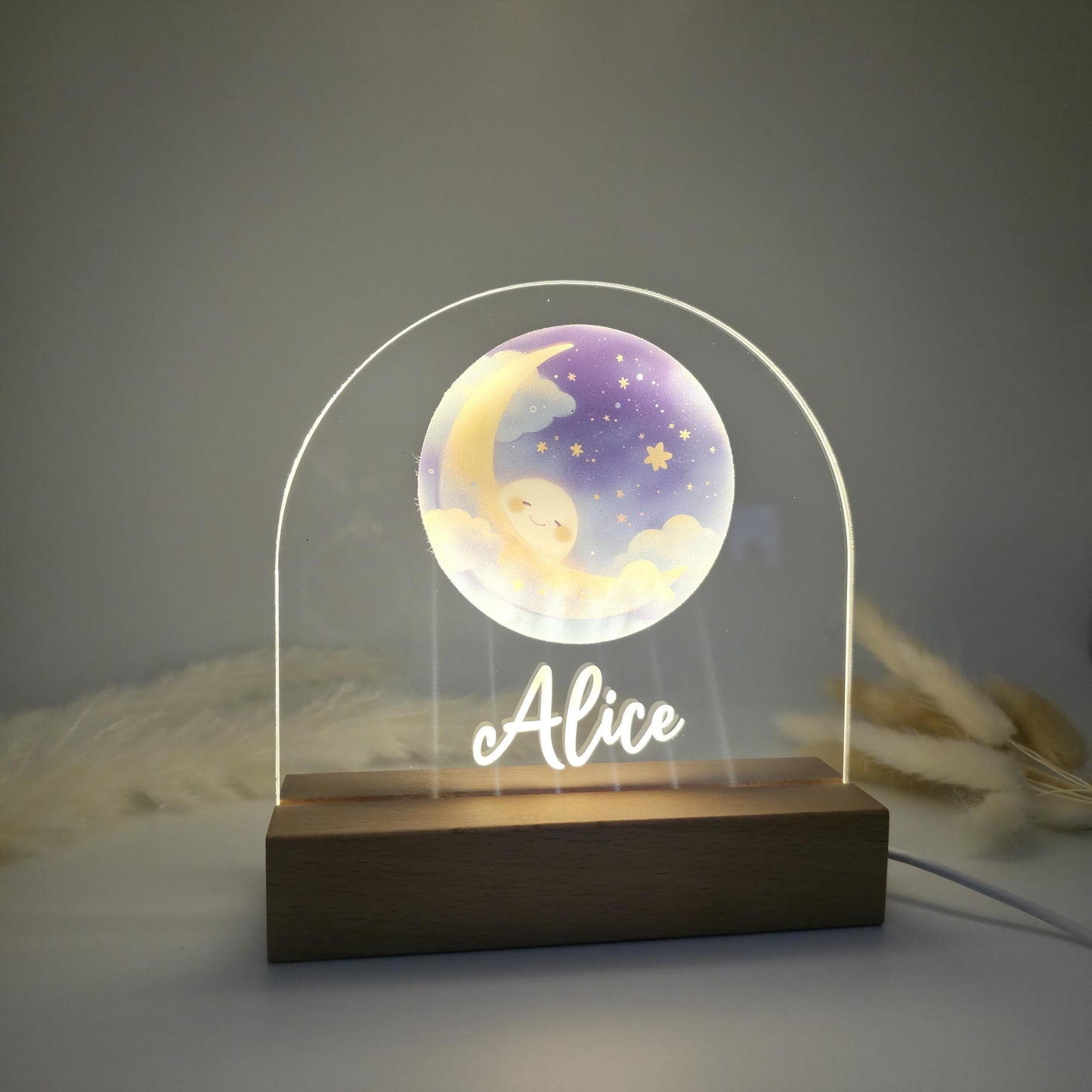 Personalised Moon & Stars Night Light For Kids Bedrooms And Nursery - Custom LED Night Lamp For Children