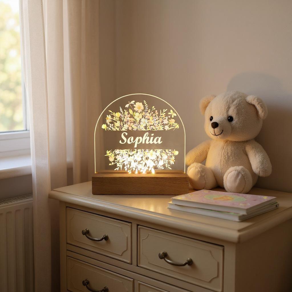 colourful flower girls night light personalised